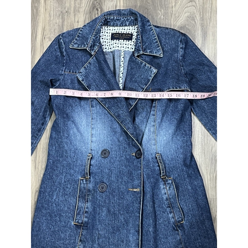 Vintage Juicy Couture Trench Coat Womens Large Denim Double Breasted Y2K - Picture 4 of 16